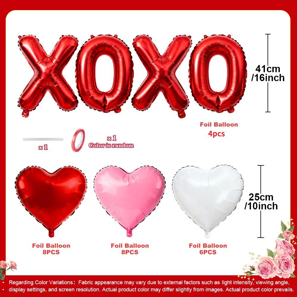 28Pcs Love Heart Shape Foil Balloons10inch Red Pink Heart XOXO Balloon Wedding Valentines Day Anniversary Girls Party Supplies