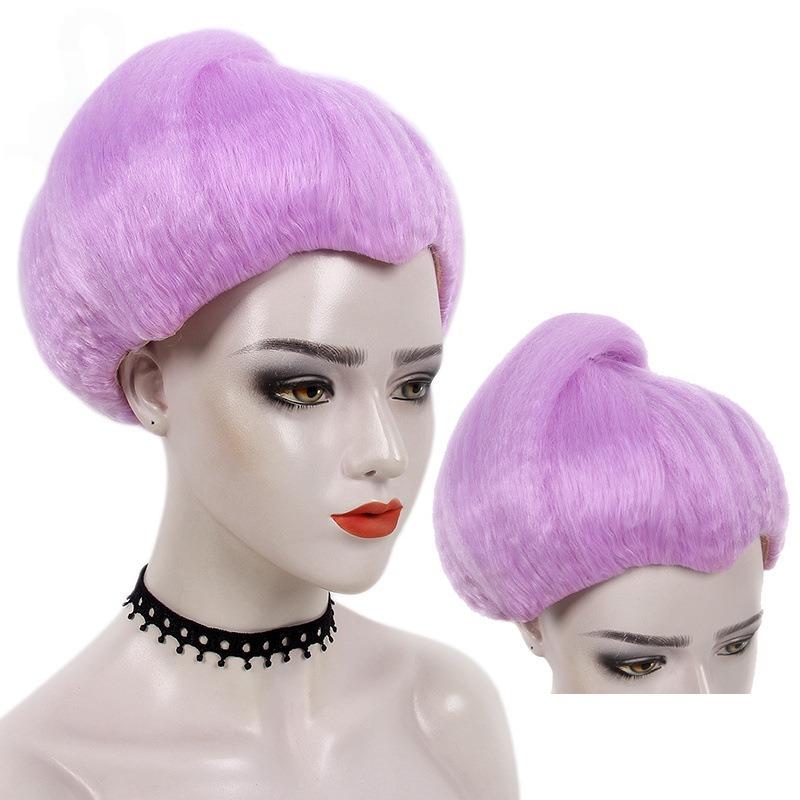

Light Purple Fluffy Round Top Bun Back Knot Wig Smooth Silky Glossy Neat Bangs Vintage Retro Fashion synthetic wig