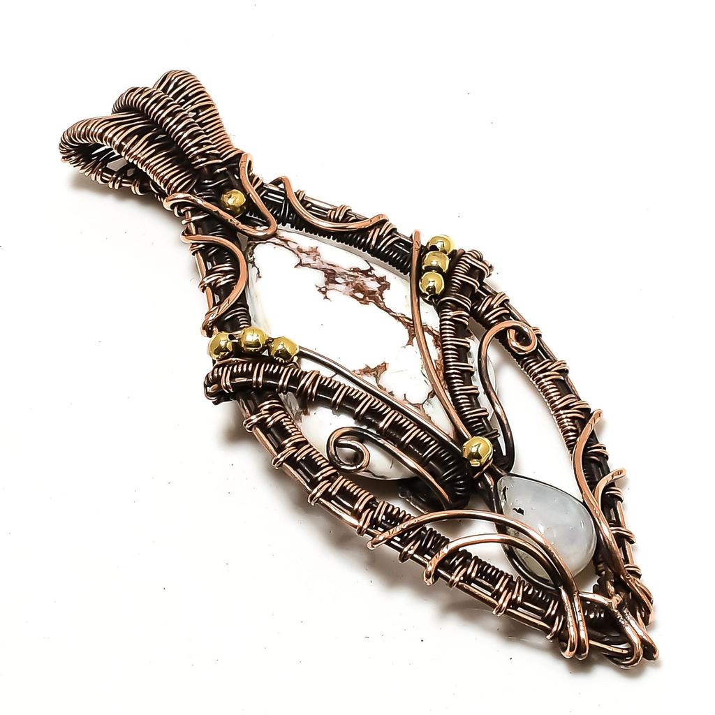 Wild Horse Jasper &  Moonstone Pendant, 999 Copper Wire Wrapped Gemstone Jewelry, Handmade Tree Of Life Pendant, For Thanksgiving