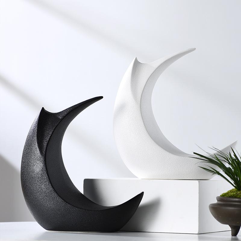 Nordic Creative Ceramic Moon Shaped Vase, Home Dining Table Living Room Bedroom Office Decor Accessories Flower Arrangement, 1Pc
