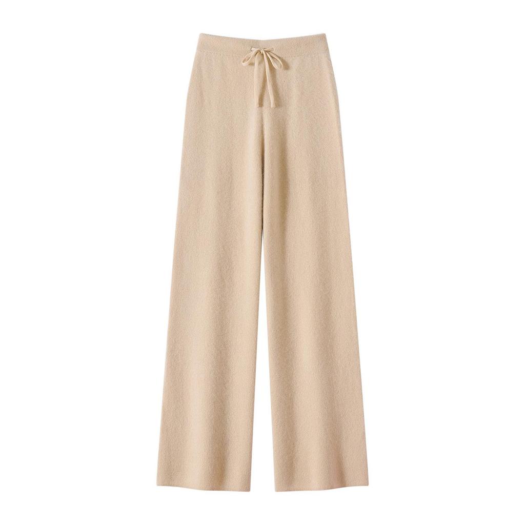 100% Pure Cashmere Women's High-Waisted Wide-Leg Knit Trousers