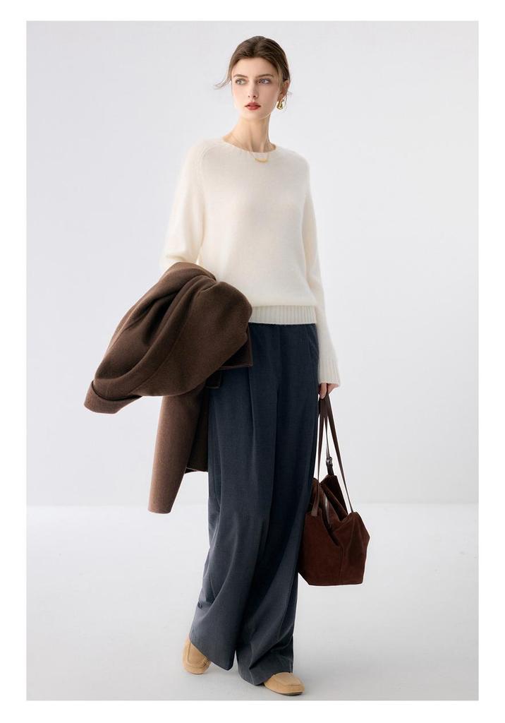 Lekasha Cashmere Women's Saddle Shoulder Round Neck Long Sleeve Sweater