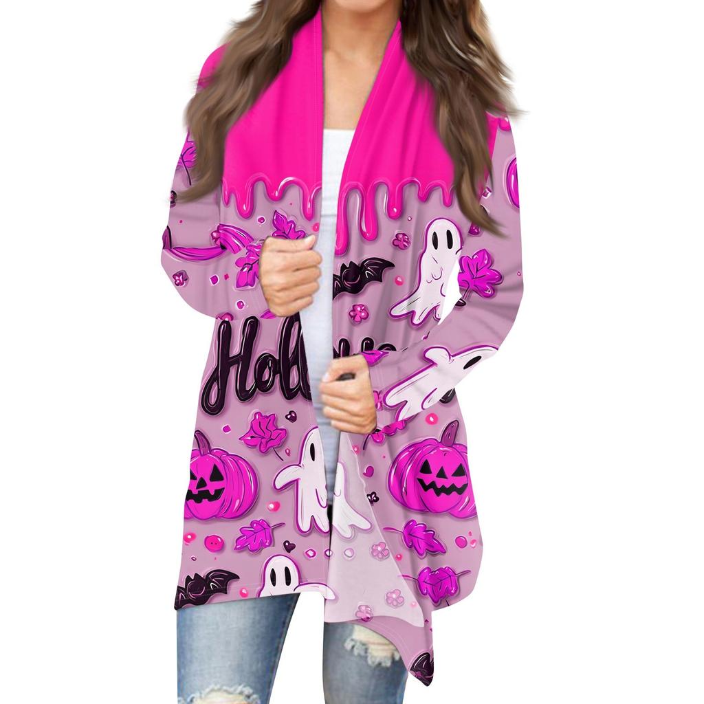 Women's Halloween Print Long Sleeve Front Cardigan Printed Top Lightweight Jacket