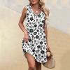 Women's Summer V-neck Casual Beach Vacation Style Vintage Floral Print Sleeveless Splicing Dresses