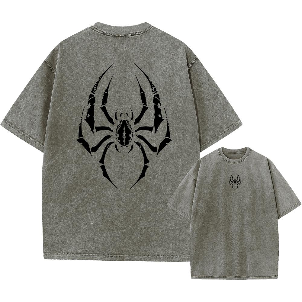 Summer Casual Washed TShirt Fashionable And Creative Spider Print Pure Cotton Short Sleeved Street Hip Hop Base Layer
