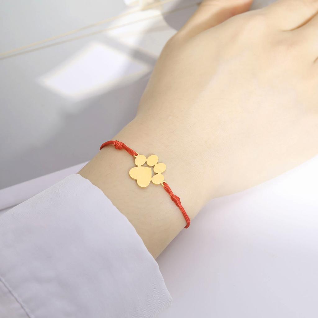 Cazador Stainless Steel Cute Dog Cat Paw Foot Print Charm Bracelets for Women Gold Color Wax Rope Bracelet Gift 2026
