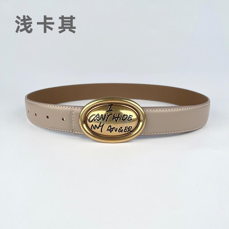 Cowhide Leather Women'S Belt Wide Version Jeans Coat High-End Women'S Leather Bandwidth 3.3Cm