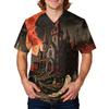 Men's Halloween Print Scrub Top Short Sleeve for Work Uniform