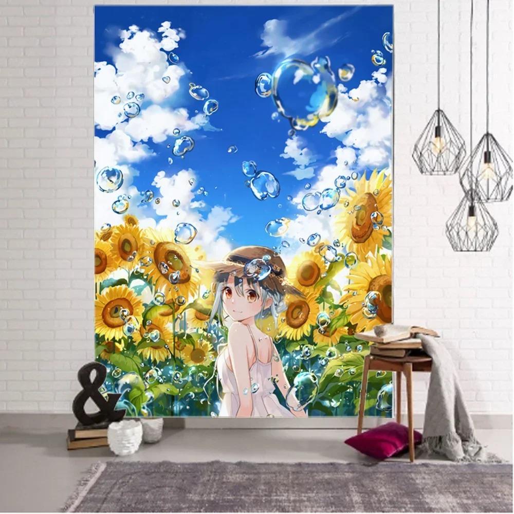 Sunflower Cartoon Wall Decor Tapestry Home Living Room Tapestry
