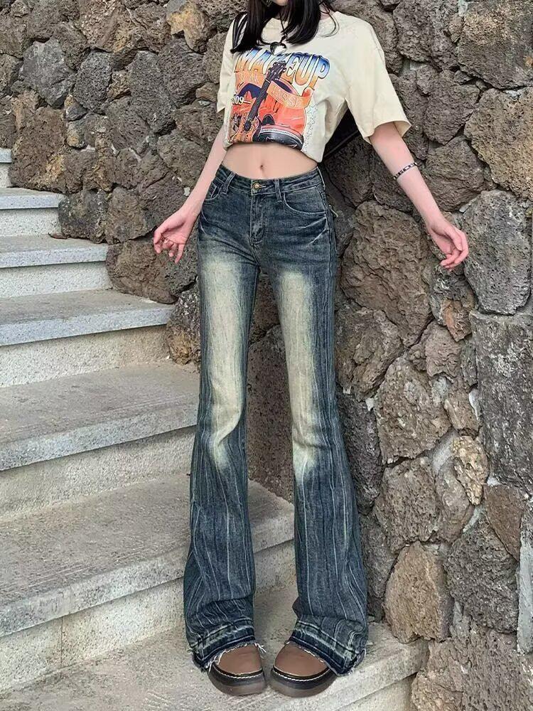 

Женские джинсы Spicy Girl с низкой посадкой, микро-клеш, винтажные, с вышивкой и необработанным краем XL синий