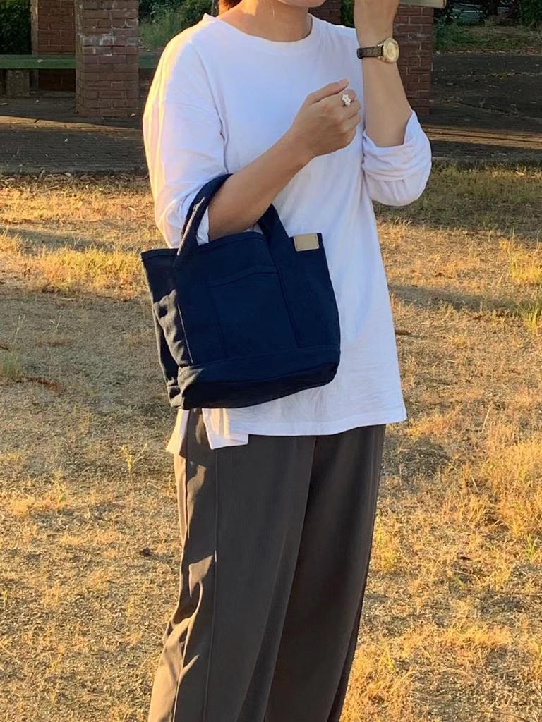 Ebyec Women's Small Canvas Tote Bag, Lightweight, Perfect for Commuting, Handbag, Multi-Pocket, Stands Alone, Stylish, Popular, Solid Color, Unisex,