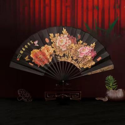 Retro Style Men's Big Folding Fan with Fan Tassel Portable Daily Decorative Hand Fan Laser Engraving Fan Bone Durable Hand Fan