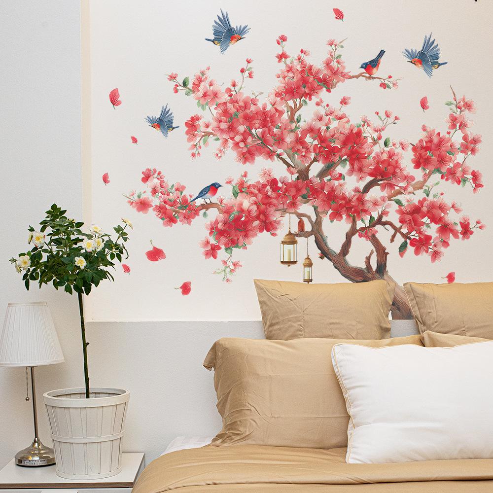 Autocolante de perete noi în stil chinezesc, romantice cu piersici și coțofană, pentru living și birou, decorațiuni și înfrumusețare pentru casă