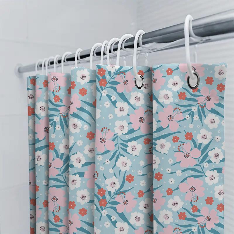 Floral Print Shower Curtain Waterproof Bathroom Decor Polyester Fabric Bath Towel for Home Decoration In Blue White Red Pink Col
