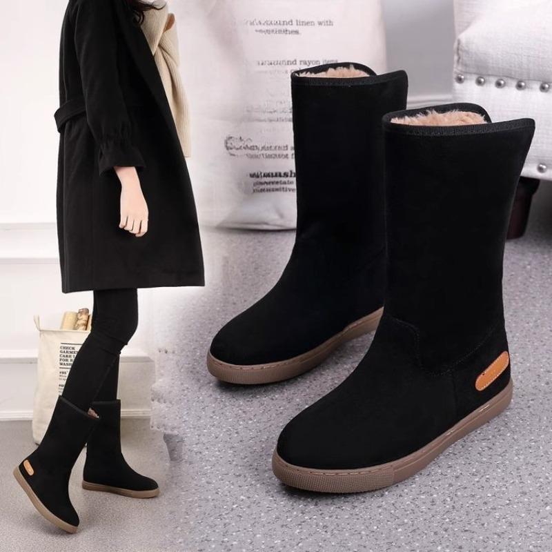 New Style Snow Boots and Women's Shoes, with Added Fleece and Thickened Flat Mid-calf Women's Boots and Cotton Shoes