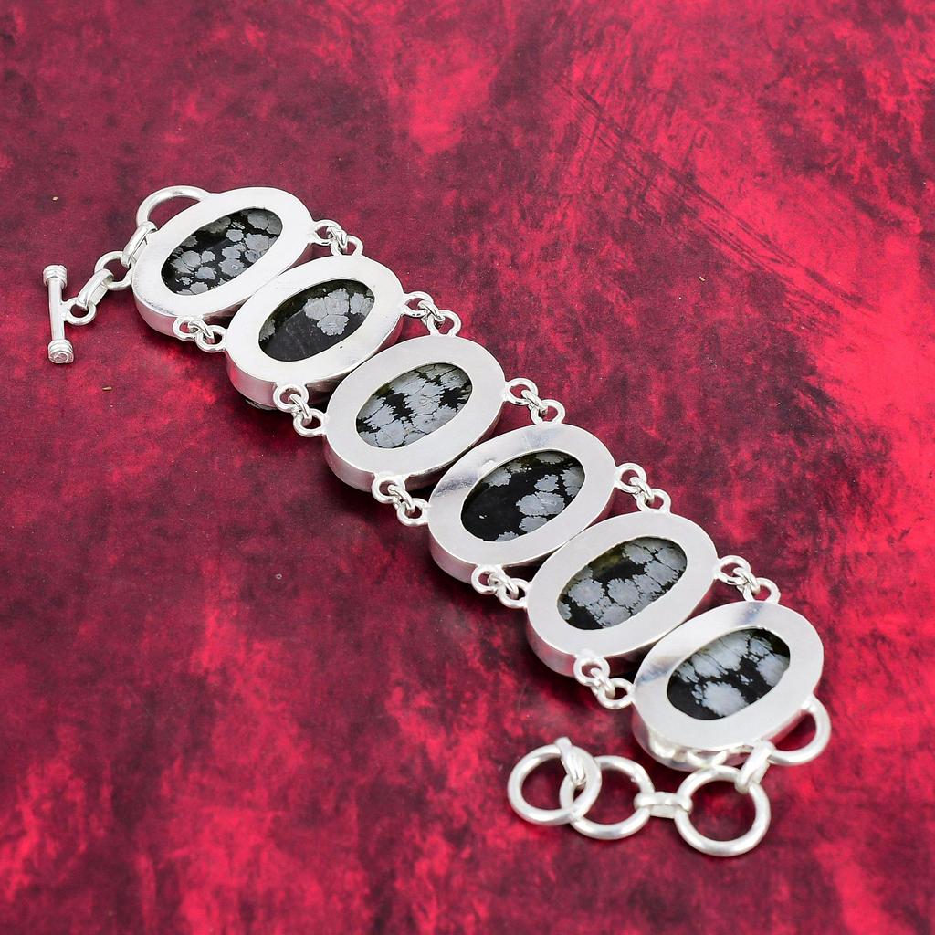 Snowflake Obsidian Gemstone Jewelry, 925 Solid Sterling Silver Bracelet, Obsidian Bracelet Jewelry, Dazzling Handmade Jewelry For Love