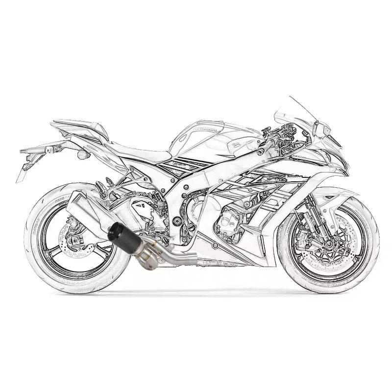 For Kawasaki Ninja ZX6R ZX-6R 636 2009-2024 Escape Motorcycle Exhaust Middie Link Pipe 51MM Slip-On With Carbon Muffler Tips
