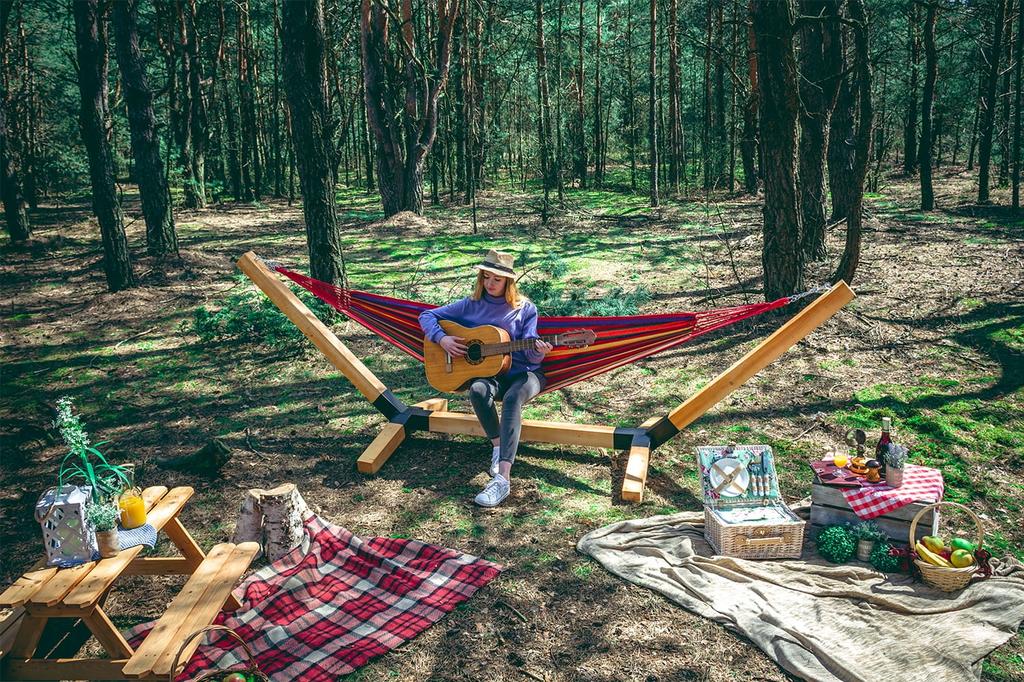 Langlebige Doppelhängematte Groß XXL Boho Schaukel 2 in 1 Baumwolle 290 cm DOPPELHÄNGEMATTE ROT