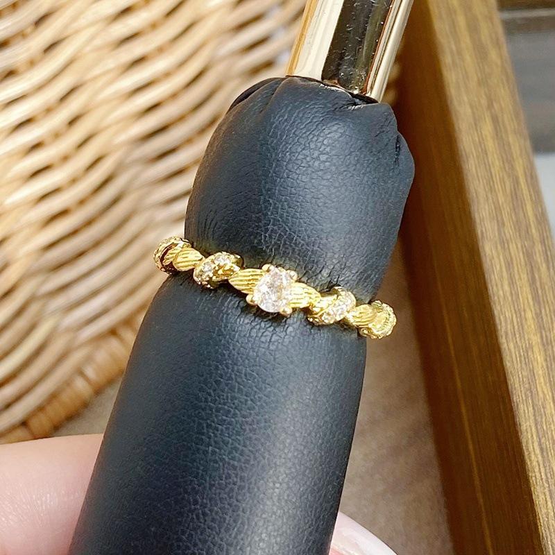 [Golden Diamond Dream] Medieval Vintage Narrow Version Full Of Diamonds Zir*****Pen Ring Geometric Super Fairy Stacked Ring