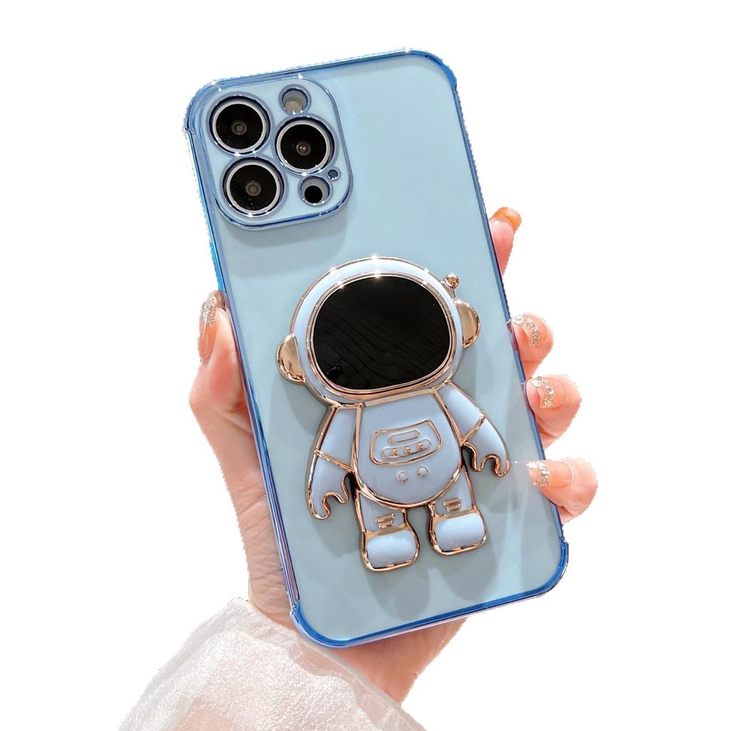 Cute astronaut bracket for iPhone17 mobile phone case 16 Apple 15 electroplating anti-drop 14 solid color 13 soft case