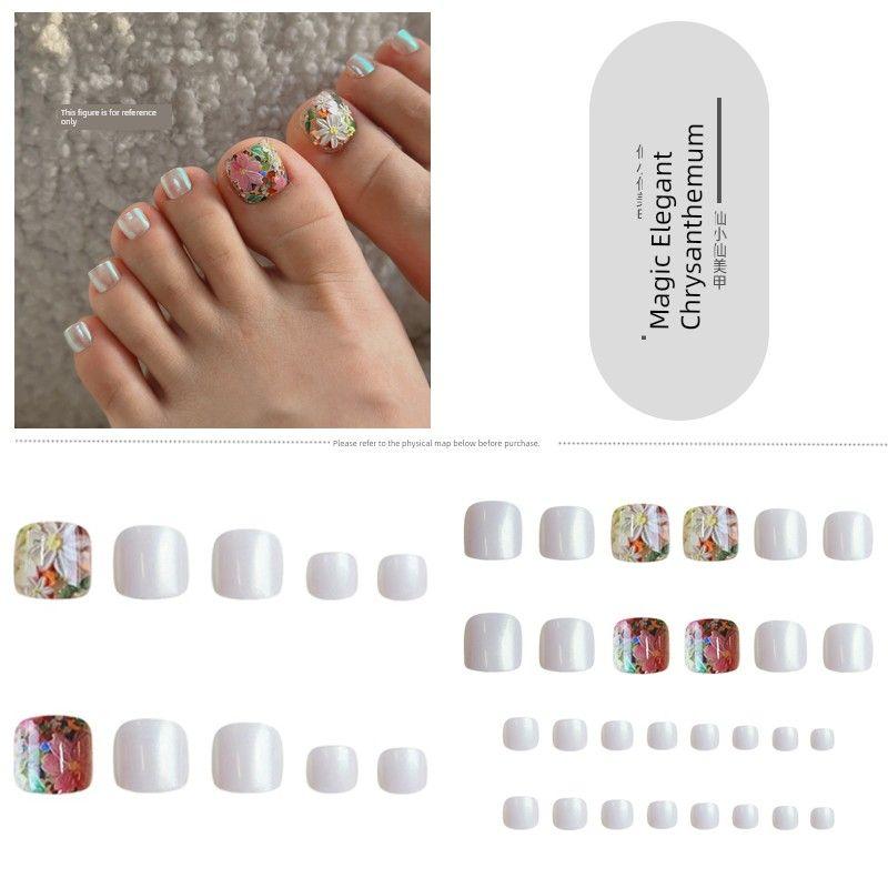 

Spring Fresh Green Toe Wear Armor Idyllic Mori Style Butterfly Fake Nail Tip Finished Product White Elegant Nail Stickers 309-Phantom Daisy(Flat Pattern)
