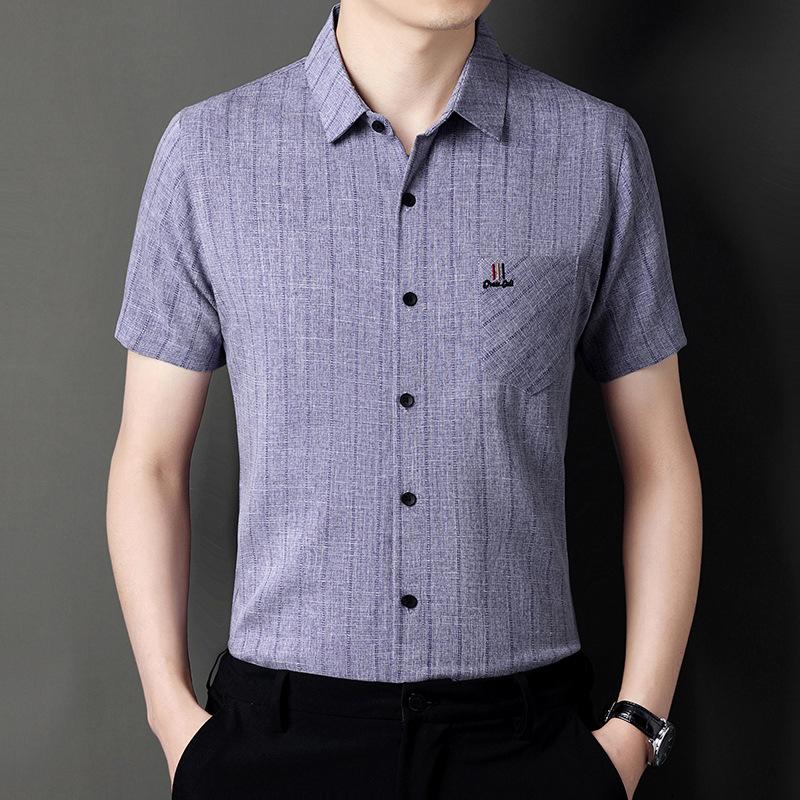 

Summer Short Sleeve Shirt Men s Vertical Stripes Thin New Business Casual Shirt Young and Middle-Aged Men s Cardigan Dad Wear 4XL