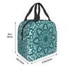 Cyan Boho Mandala Floral Print Lunch Bags Insulated Bento Box Lunch Tote Leakproof Picnic Bags Thermal Bag for Woman Girl School