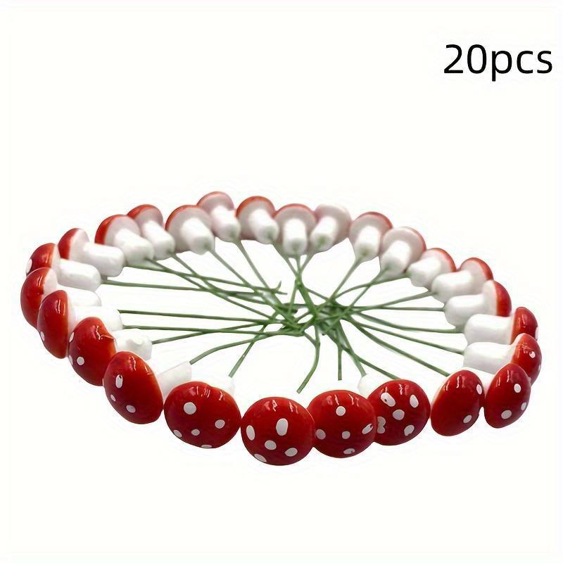 Red Mushroom Simulation Flower, Plastic DIY Cake Decorations Christmas and Halloween Holiday Decorations, Suitable for Wedding