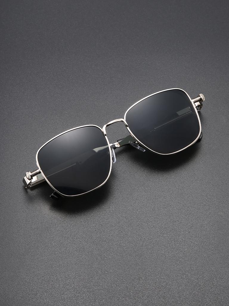 1pc Vintage Steampunk Square  Metal Frame Sunglasses with Full-Rim  Decorative Eyewear for Women Men Business Driving Glasses
