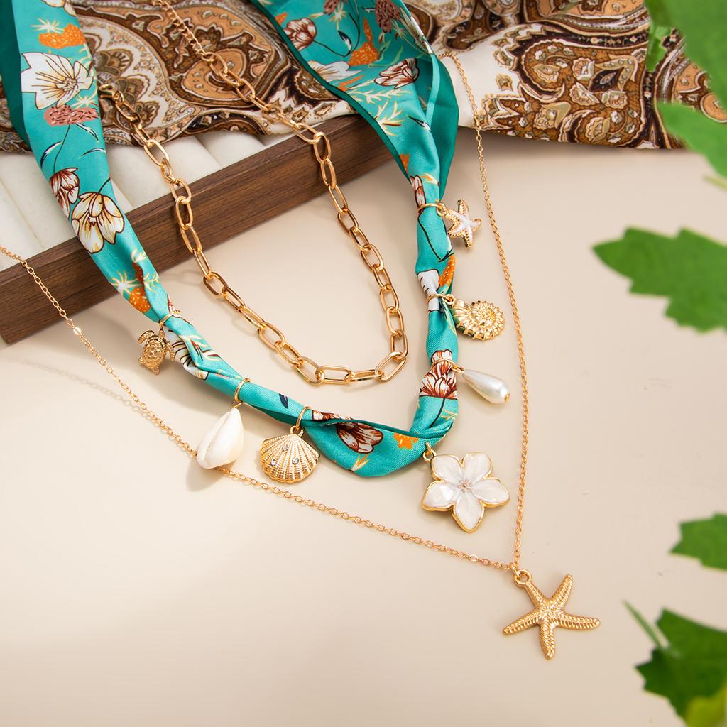 3Pcs/Set Boho Flower Shell Layered Pendant Necklace Set for Women Multilayer Coconut Tree Conch Choker Chain Party Jewelry Gift