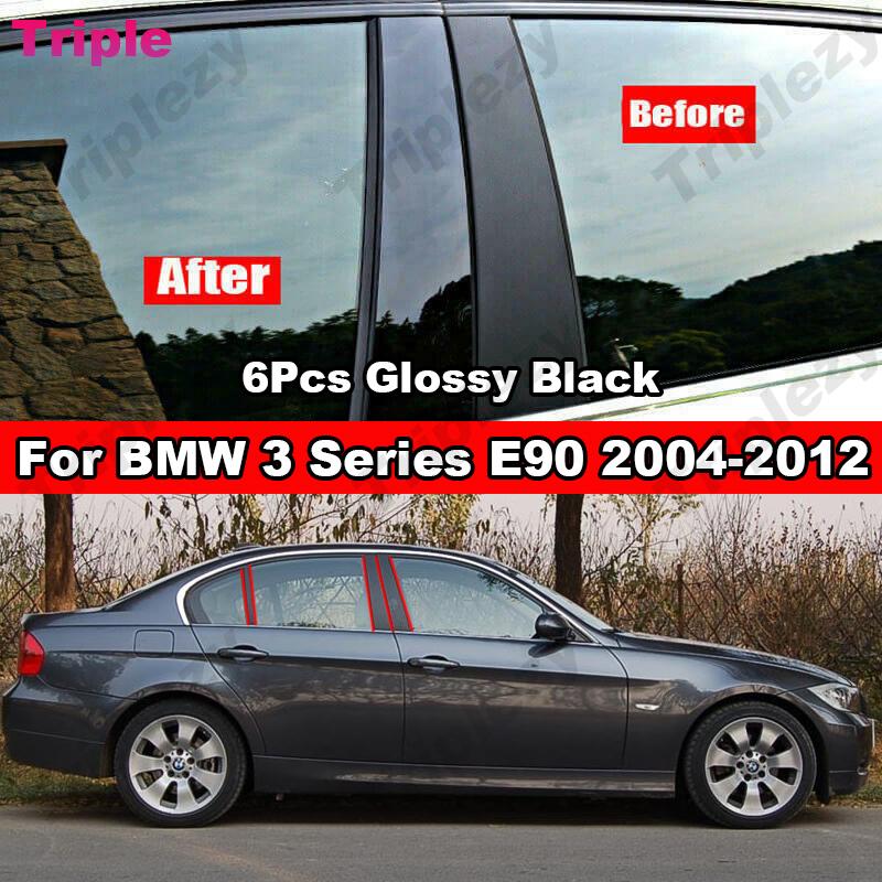 Glossy Piano Black Car Door Center Column Window Middle B C Pillars Post Cover Trim Mirror Effect For BMW 3 Series E90 2004-2012
