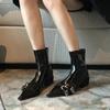 Super Royal! Fried Street Kleine Kurze Stiefel Damen 2025 Neu Rock Schwarz Spitzabsatz Gürtelschnalle Lackleder Skinny Stiefel