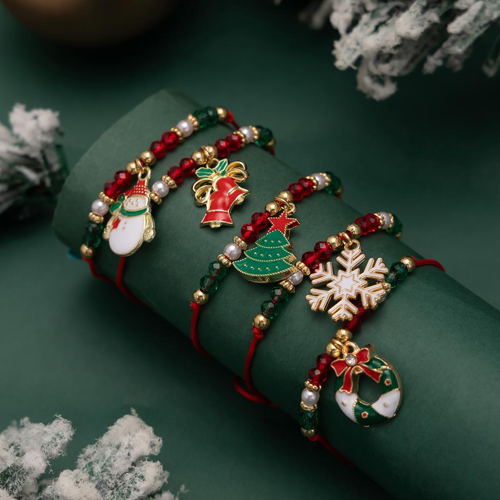 SHIXIN Cute Christmas Series Tree Snowflake Snowman Pendant Bracelet Set Women Adjustable Crystal Bead Chain Rope Chain Bracelet