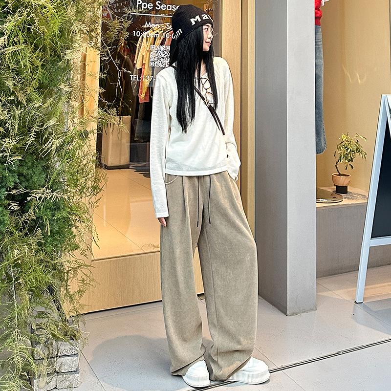 Wide-leg Pants Women's Autumn and Winter New High-waisted Loose Straight-leg Small Casual European Cotton Velvet Pants