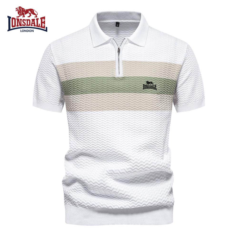 Lonsdale Летняя Новая Мужская Рубашка в Полоску с Вышивкой, Высококачественная, Тонкая и Универсальная, с Воротником, на Молнии, с Коротким Рукавом S
