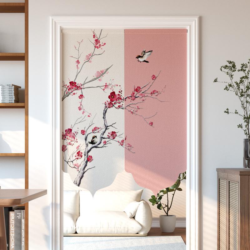 Chinese Style Imitation Linen Door Curtain Retro Art Painting Doorway Living Room Partition Drape Kitchen Hanging Half-Curtain