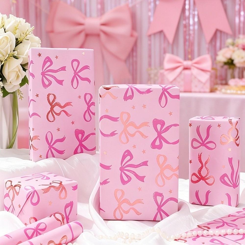 3Pcs Thick Material Bow Themed Wrapping Paper Double-Sided Printing Wrapping Paper Gift Paper Decor