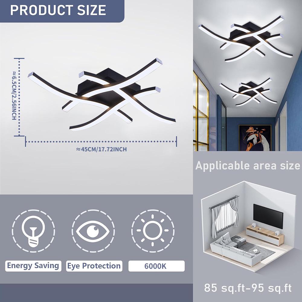 Минималистичный светодиодный потолочный светильник: Современный дизайн для гостиной и спальни, пересекающий границы Black - Wave