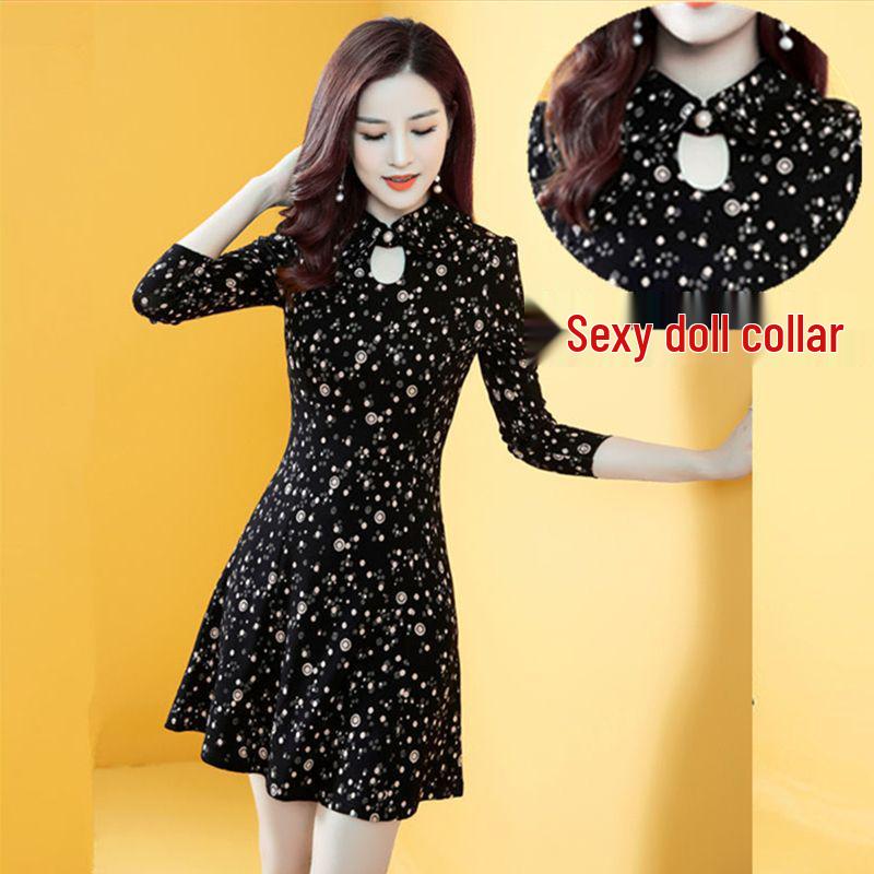 

2026 Women s Petite A-line Dress: New Spring Autumn Style with Doll Collar, Slim Fit, Belly-Flattering Base Layer S [80-90 jin]