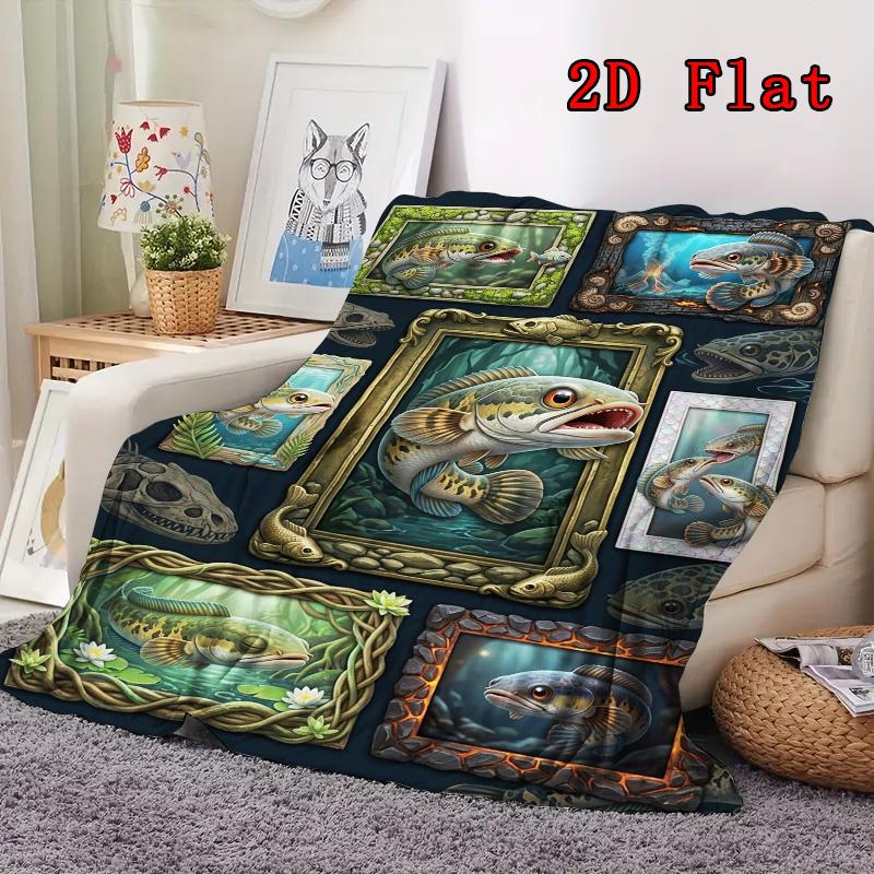 Prehistoric Fish Collage 2D Flat Pattern Flannel Blanket, High Quality All Seasons, Home Decor, Warmth and Comfort, Perfect for Christmas Gifts.