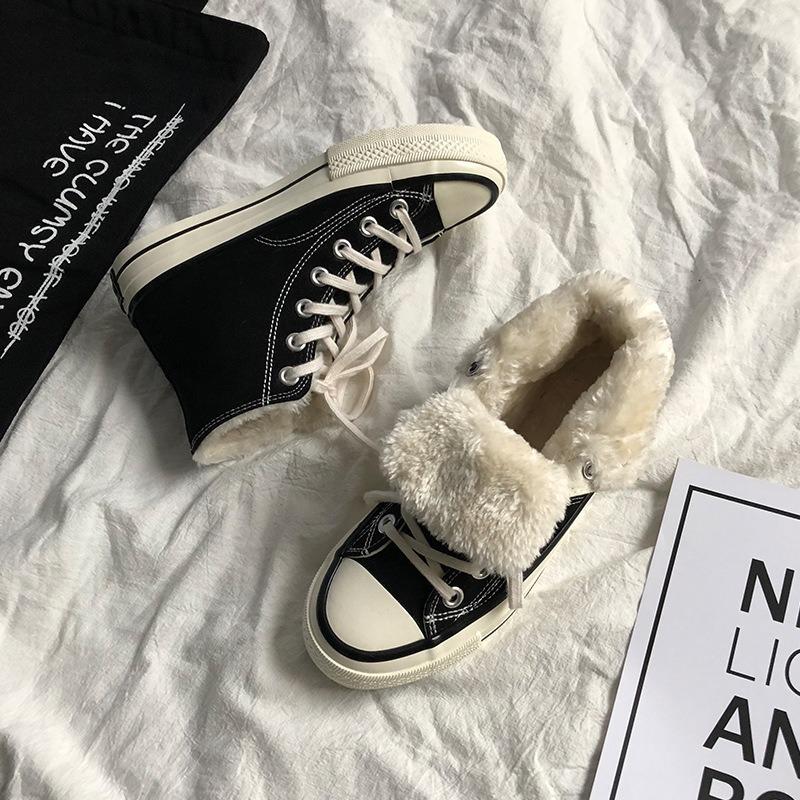 Retro cotton shoes female winter student velvet black high-top cotton shoes 88