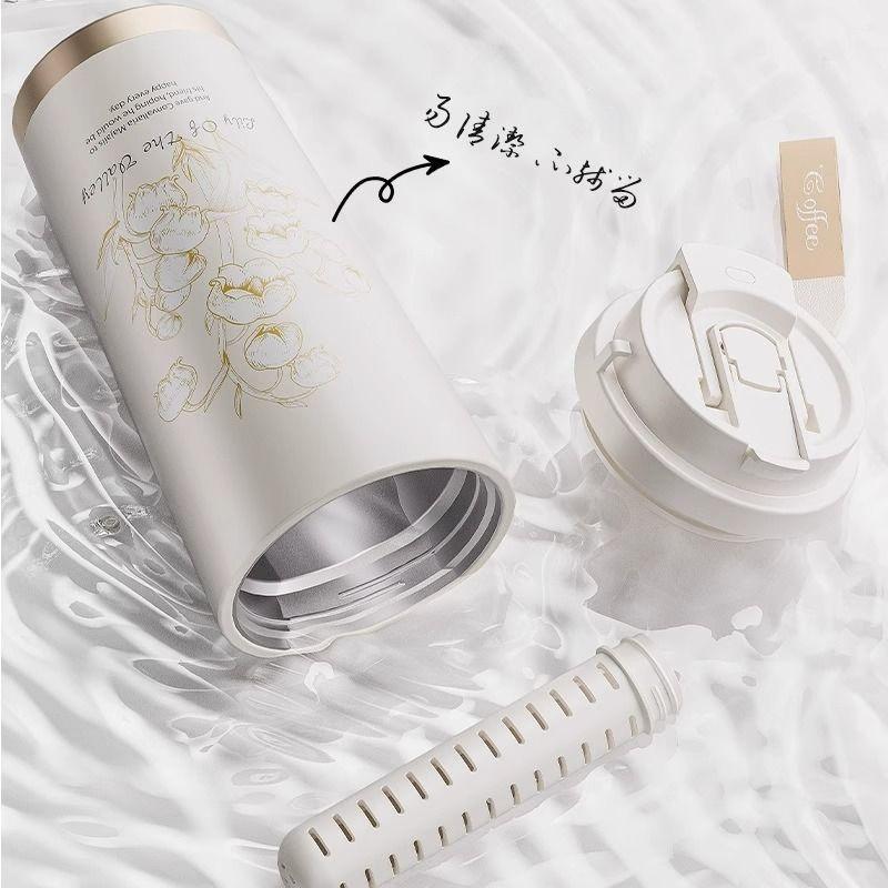 Travel Leak-proof Coffee Mug Stainless Steel Vacuum Thermos Bottle Cold Drink Cup Portable Straw Cup Thermos Cup Portable Cup