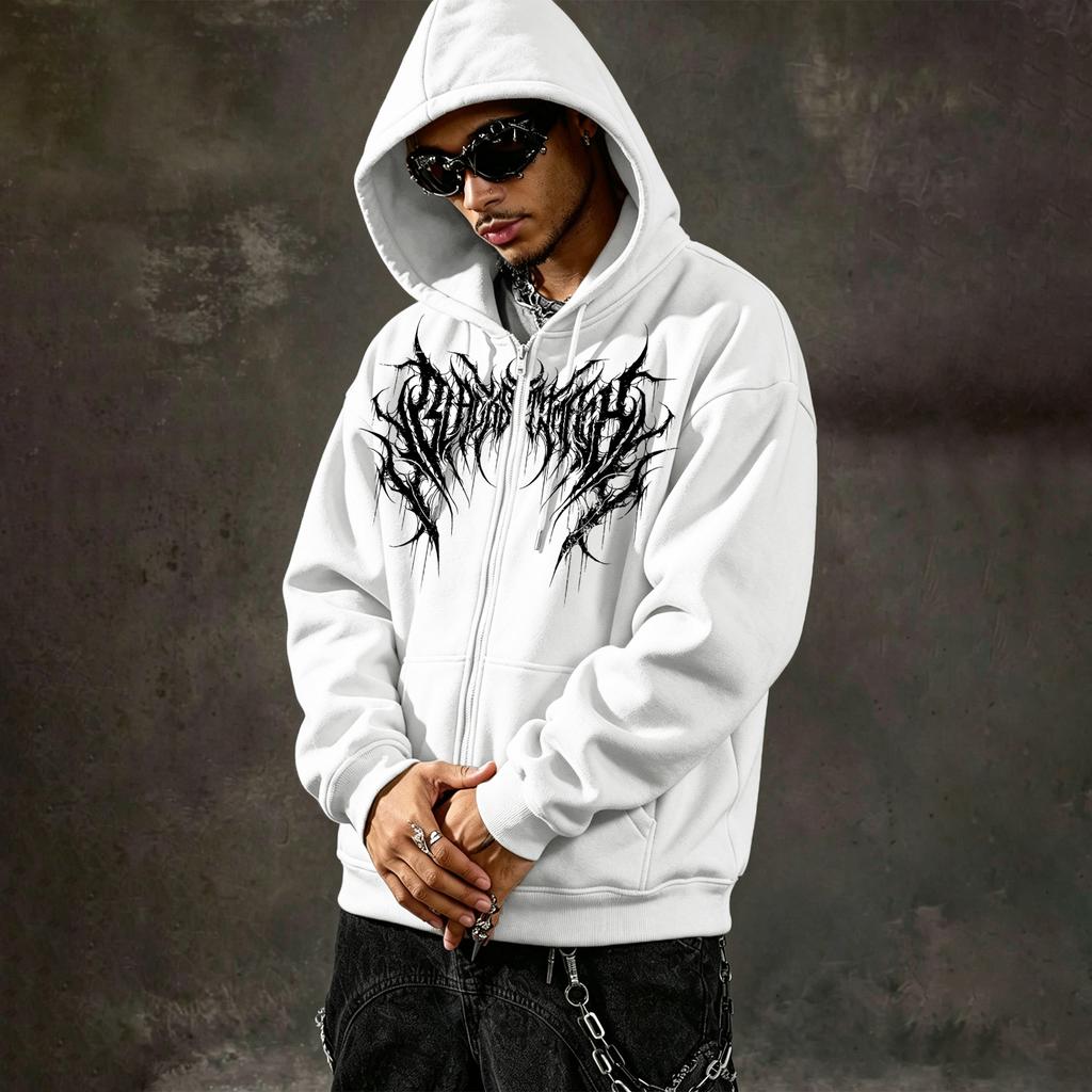 Casual Printed Full-Zip Hooded Sweatshirt, Comfortable Fleece Hooded Zip-Up Sweatshirt, Unisex Style