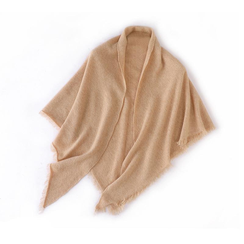 2026 Autumn/Winter Women's Pure Wool Tassel Knit Shawl – Soft, Warm, Solid Triangle Scarf