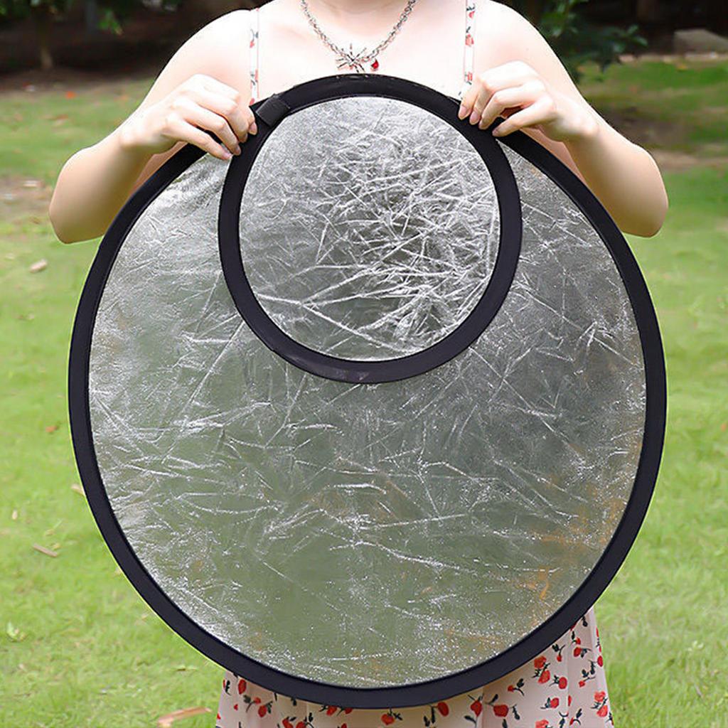 Light Reflector Two In 1 Photography Reflector Round Silver White Light Diffuser, Photography Panel for Camera Fill Light