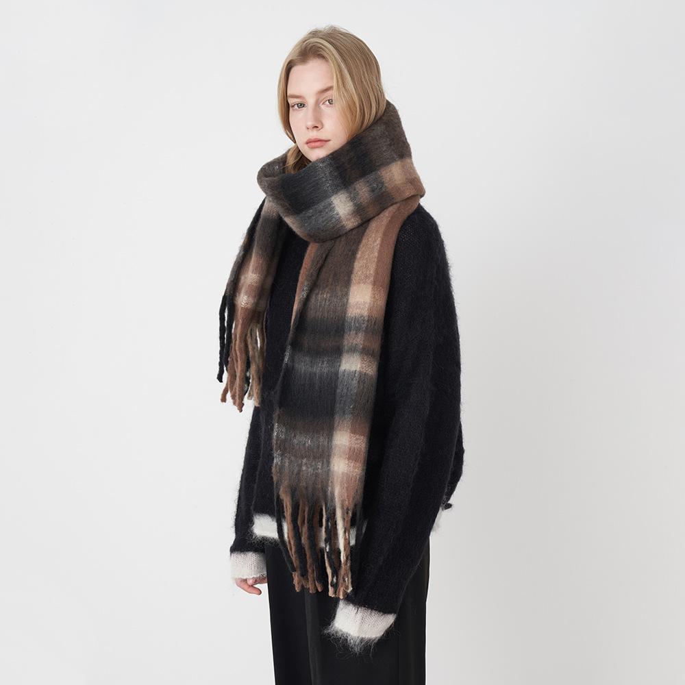 Autumn And Winter Soft And Warm Imitation Cashmere Plaid Tassel Women Mohair Scarf Scarf Shawl