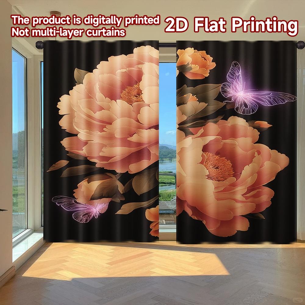 

2D FLAT PRINTING 2pcs Curtains (Without Rod) Floral Elegance with Butterflies (4) Modern Fashionable Curtainments during the 100*130 Rod Pocket 1pcs