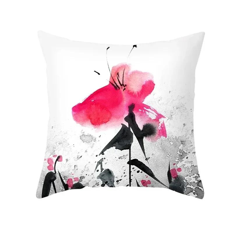 Frische Tuscheblumen-Druck Kissenbezug Büro Wohnzimmer Auto Ornamente Heim-Kissenbezug