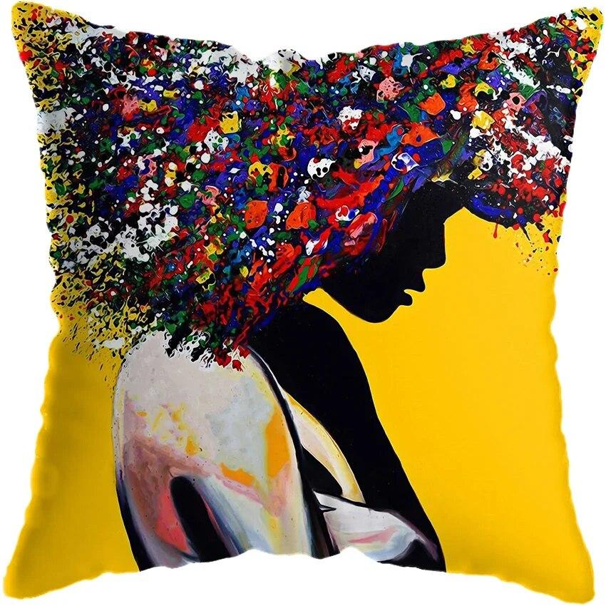 Home Decor Fashion Afro Black Women Girls Sofa Pillowcases Bedroom Living Room Cushion Covers