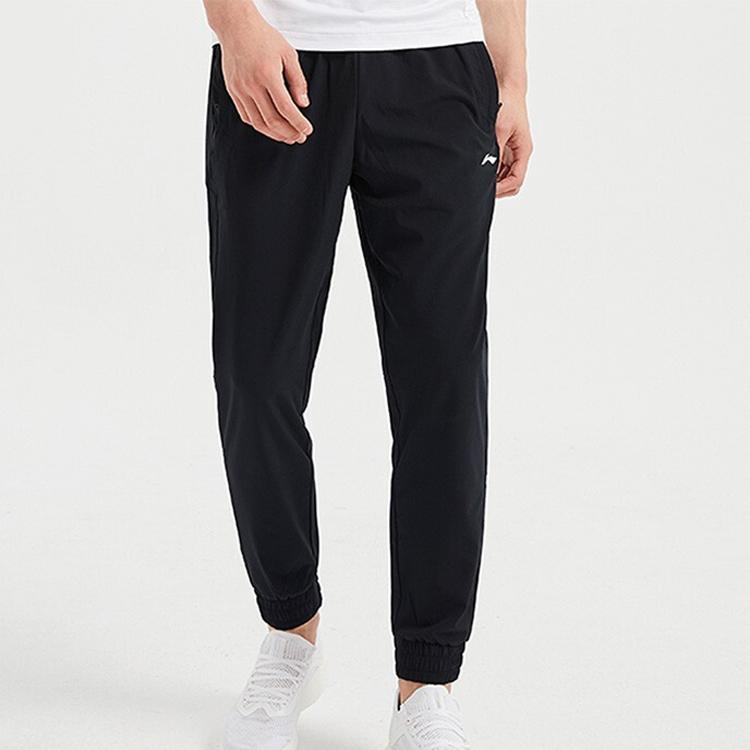 Li Ning Reflective Quick-Dry Cuffed Casual Pants Men bottoms Black AYKQ147-1